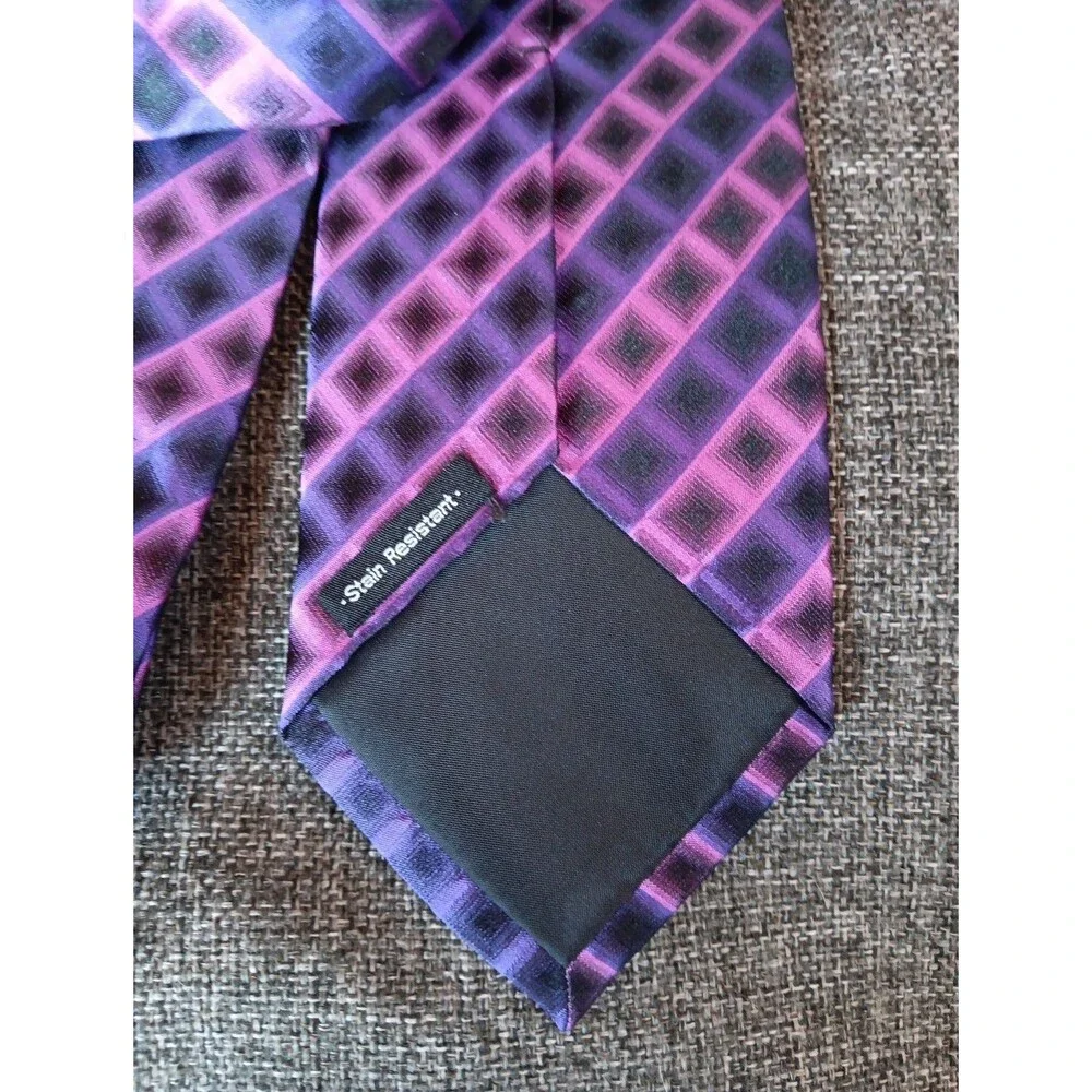 Tie 70s 80s 90s Y2K Mens Van Heusen Silk Pink Purple Plaid 3.75 Wide 59 Long
